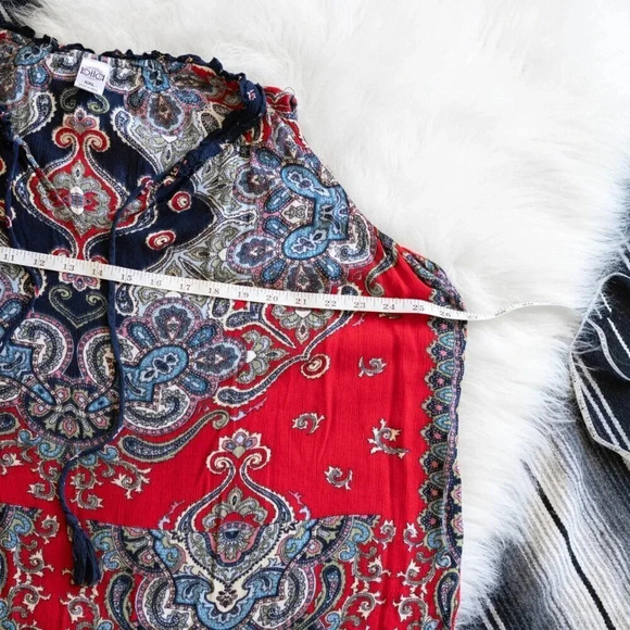 BILA SLEEVELESS SZ XXL PAISLEY FLORAL RUFFLE TASSEL BOHO WESTERN TOP - Picture 5 of 7